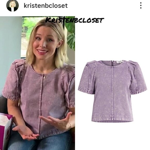 Sea New York Idun Denim Puff-Sleeve Top Lilac | Size 0 Kristen Bell–Inspired - Picture 7 of 12
